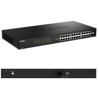 Неуправляемый PoE+ коммутатор D-Link DGS-1026P с 24 портами Gigabit Ethernet и 2 портами SFP