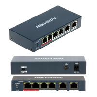 Неуправляемый PoE-коммутатор Hikvision DS-3E0106P-E/M, 4xRJ45 100M PoE с грозозащитой 6кВ