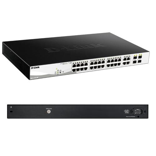 Управляемый L2 Smart PoE-коммутатор D-Link DGS-1210-28P с 24 портами Gigabit и 4 комбо-портами SFP